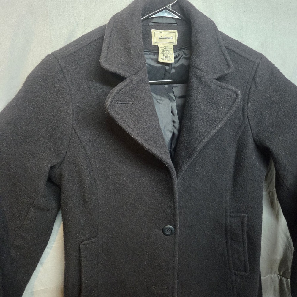Vintage LL Bean Coat Women's 8 Black Lambswool Thinsulate Long Overcoat Casual